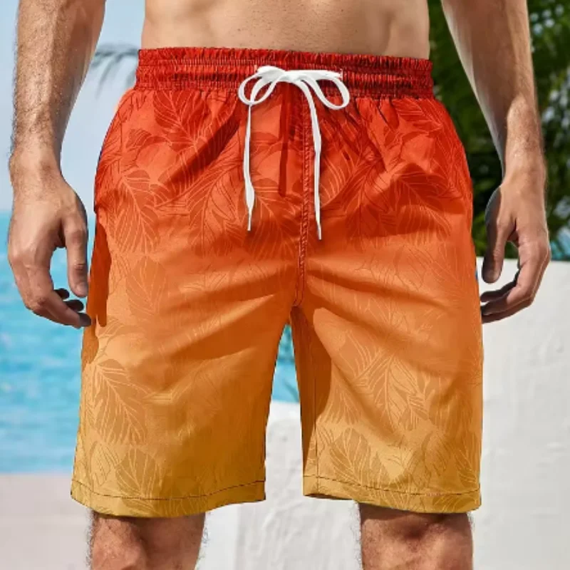 

2026 Men's Gradient Graphic Beach Shorts Colorful 3D Printed Board Shorts Summer Casual Vacation Loose Surf Swim Trunks