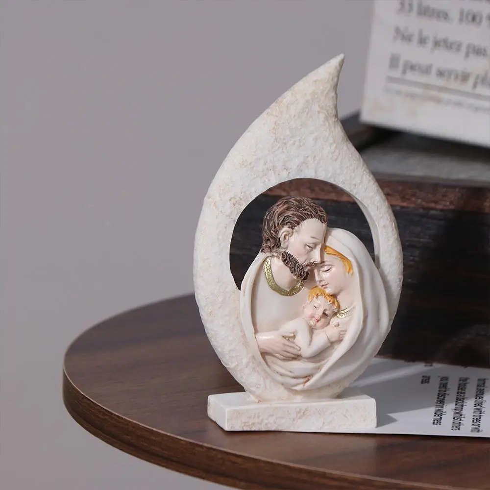 Creative Exquisite Sacred Hearts Statue Painted Crafts Holy Family Figurine Handmade Resin Nativity Ornaments Holiday