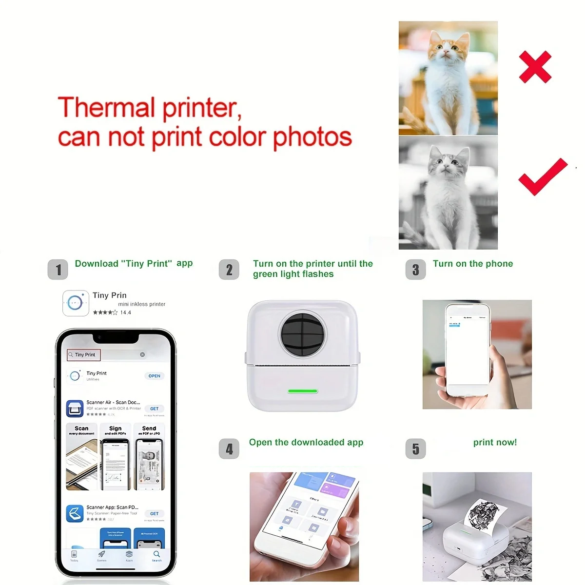 Mini Pocket Printer, Portable Thermal Printer, for Android or iOS APP, Inkless Printer Gift for Friends, Used in Home, Office