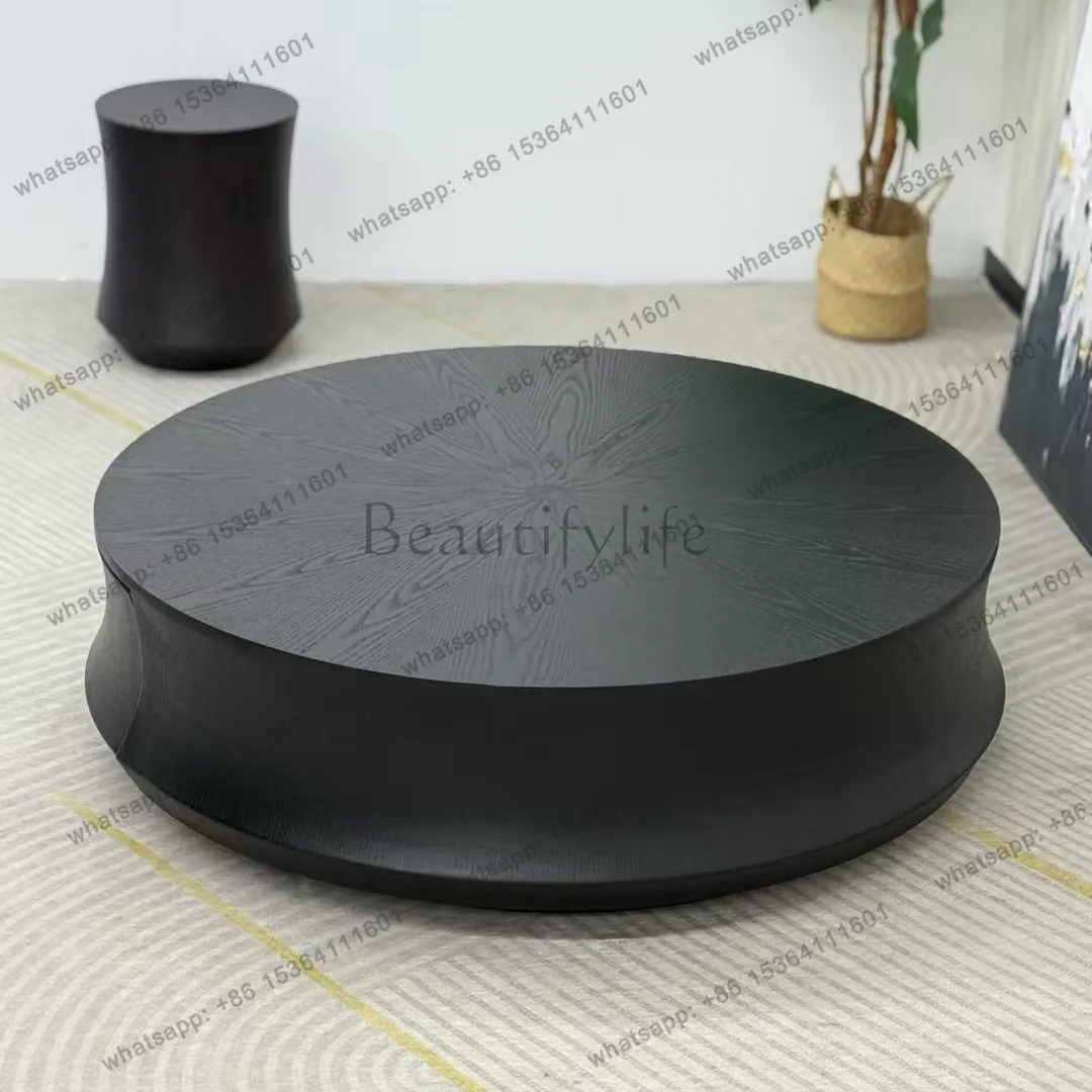 

Light luxury modern round coffee table minimalist small waist solid wood household edge table