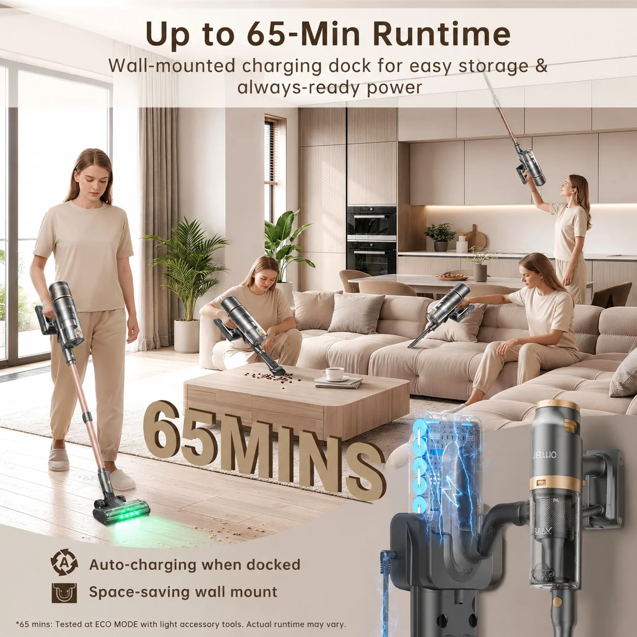 Cordless Vacuum,700W Brushless Motor&70KPA Suction,65Mins Runtime,4-in-1 Stick Vacuum for Carpet,Hard Floors&Pet Hair