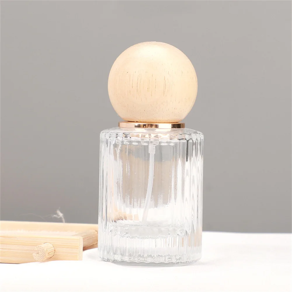 30ml/50ml Perfume Bottle Walnut Lid High-End Portable Glass Spray Bottle Large Capacity Replacement Cosmetic Dispenser Bottle