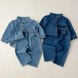 0-6-year-old Spring Children's Set New Fashionable Boys denim jacket cardigan long pants set Girls long sleeved top set