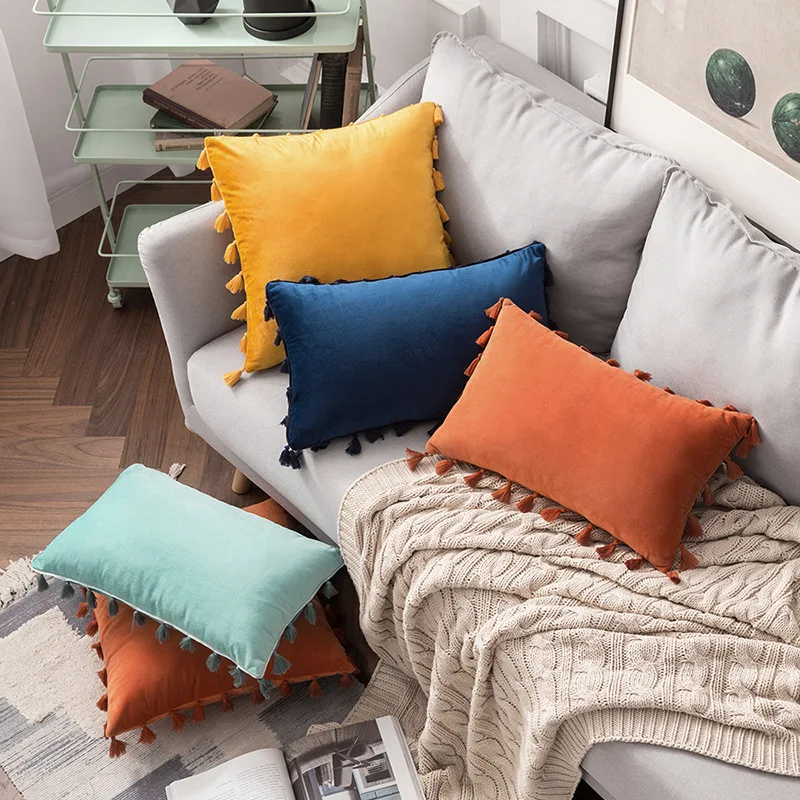 Boho Tassel Velvet Pillow Cover Soft Plush Cushion Pillow Case for Sofa  Bedroom Home Decor 30x50 45x45 50x50cm Without Insert