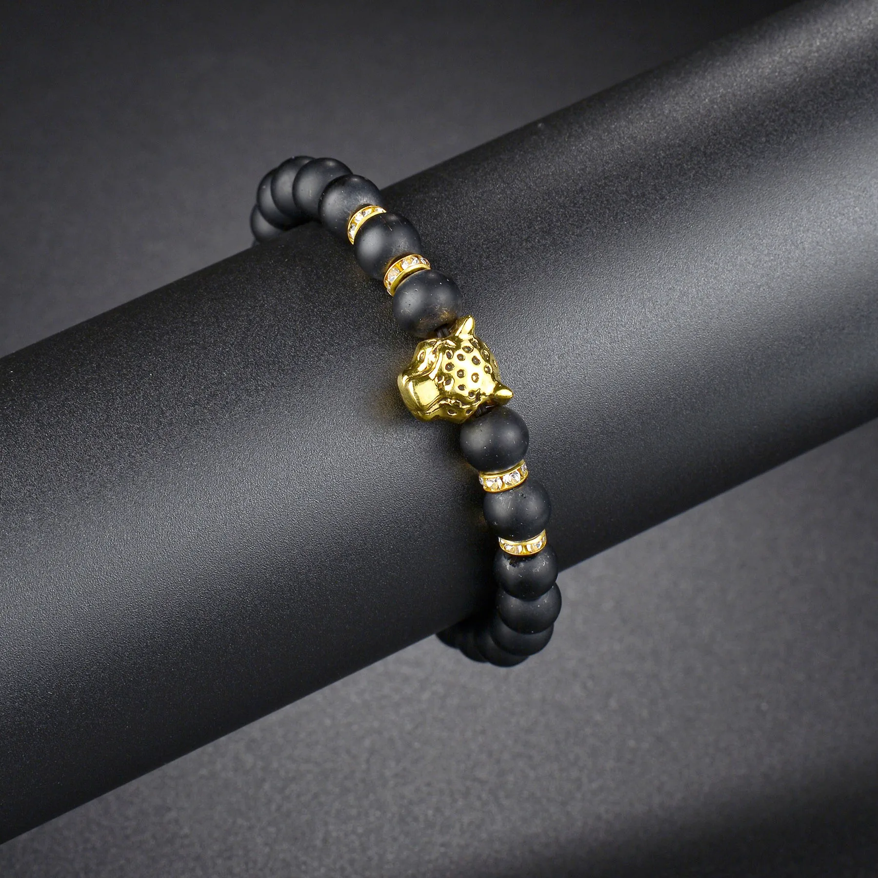 8mm Beads Leopard Lion Head Hematite Bracelet & Bangles Natural Black Stone Charms Bracelets for Women Men Yoga Jewelry Wholesal