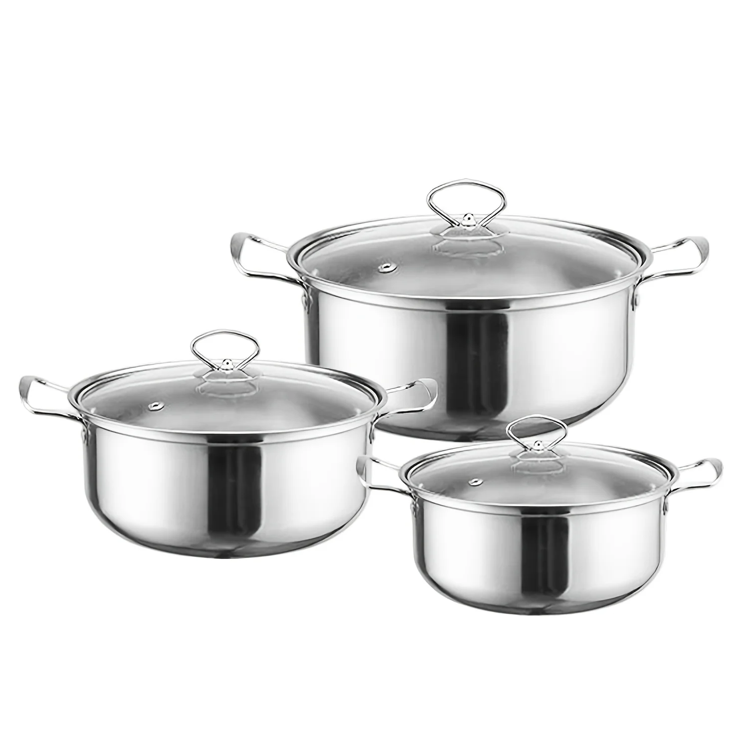 

6-Piece stainless steel multi-size binaural soup pot, compatible with gas stove and induction cooker