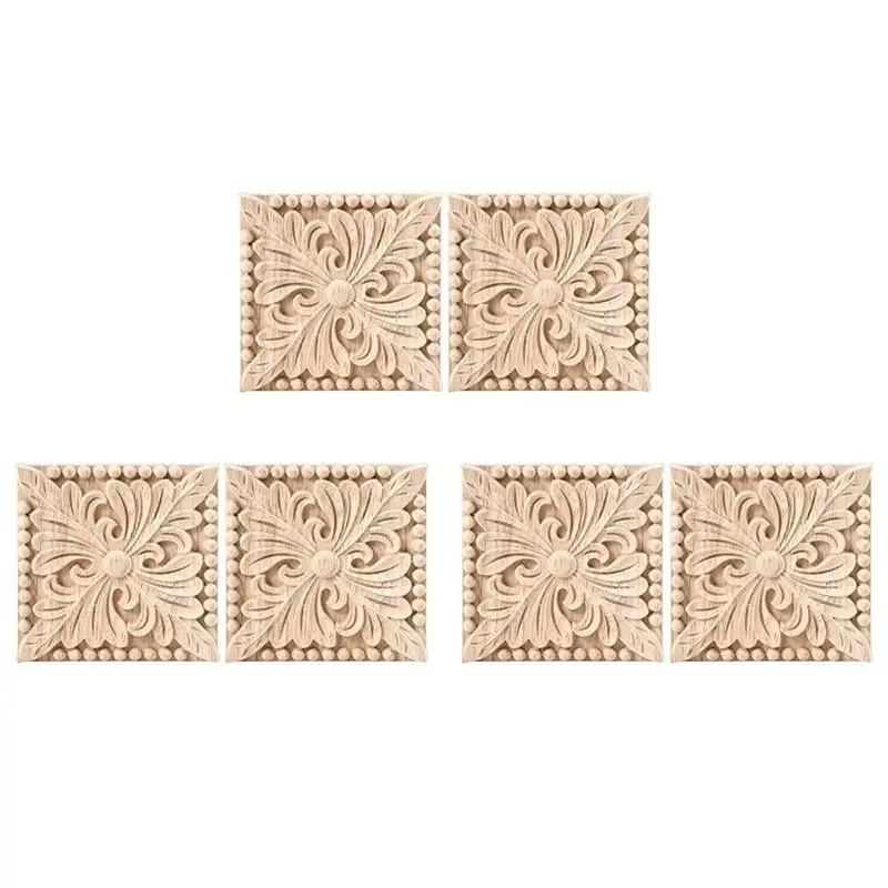 

Набор из 6 деревянных резных аппликаций A02M, квадратные накладки с цветочным узором, неокрашенные, для декора дверей, шкафов и мебели, 3,94x3,94 дюйма
