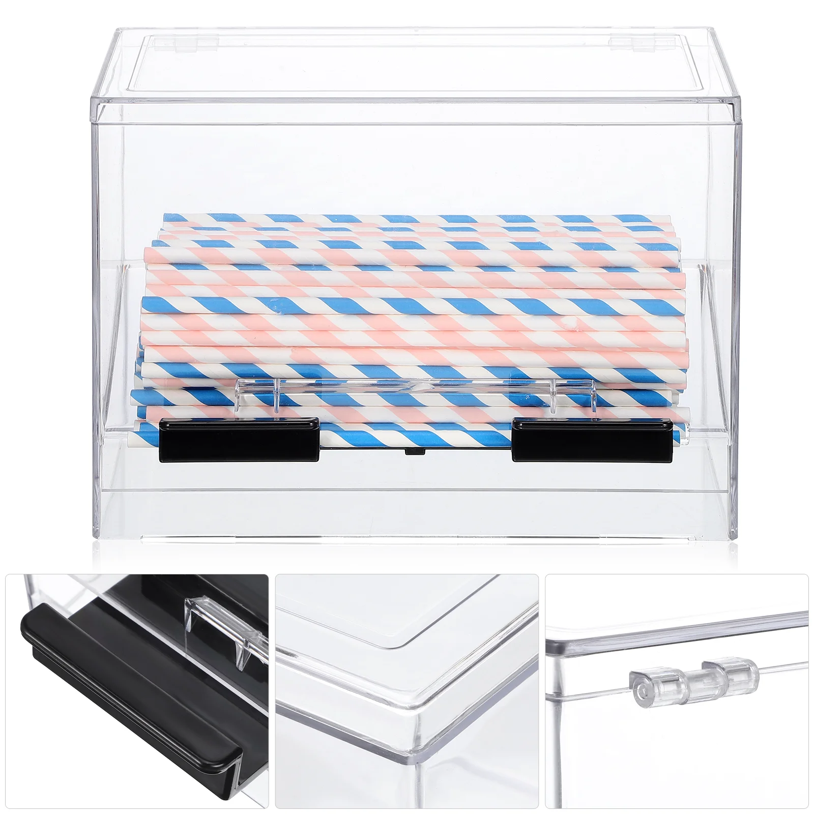 Transparent Acrylic Pressing Straw Dispenser Container Restaurant Storage Box Drinking Straw Holder Case Reusable Straw