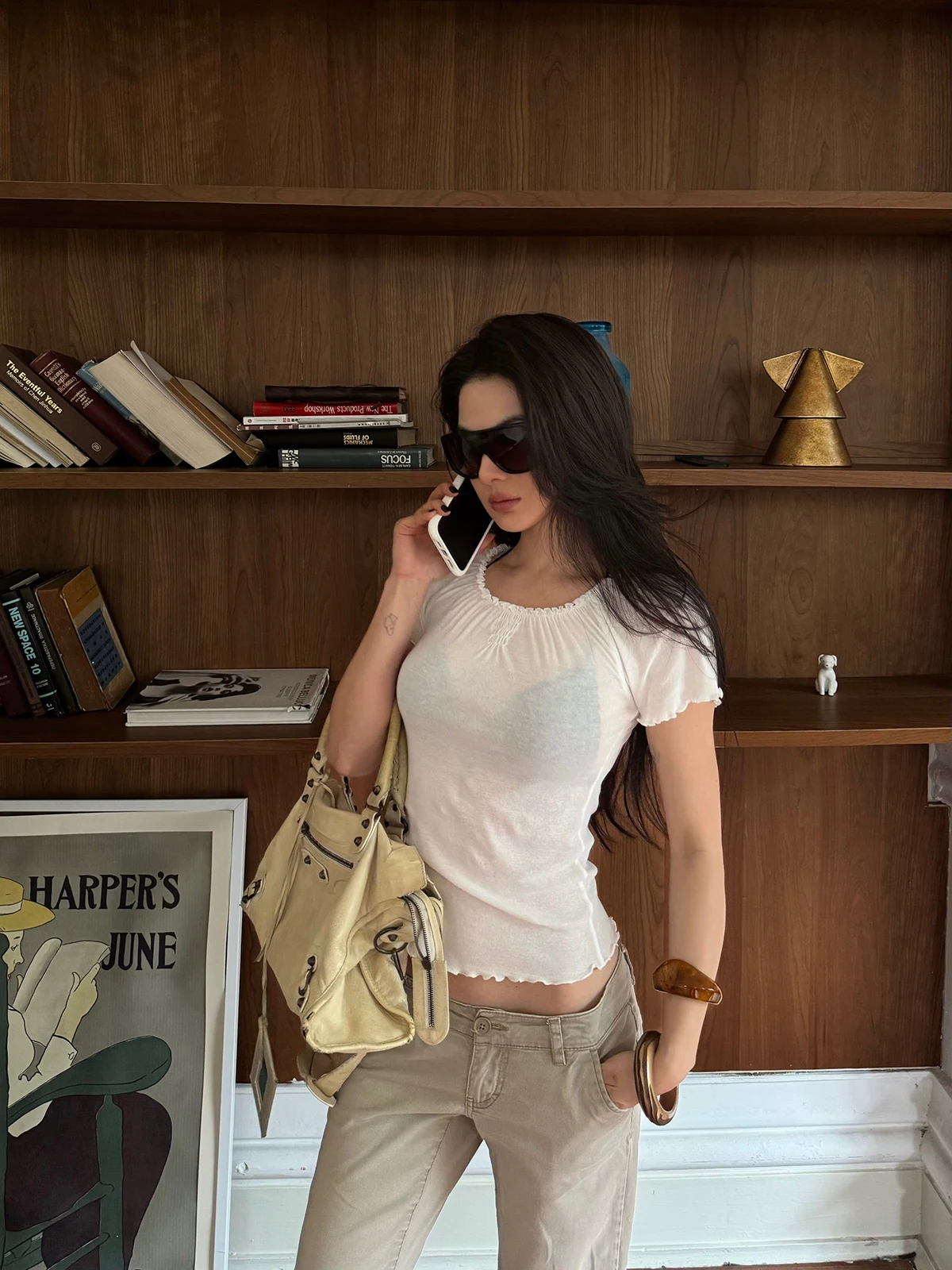 

Футболка ICVIBE из чистого хлопка с открытыми плечами, легкая, дышащая, с утяжкой на талии, с коротким рукавом, круглым вырезом, в повседневном стиле