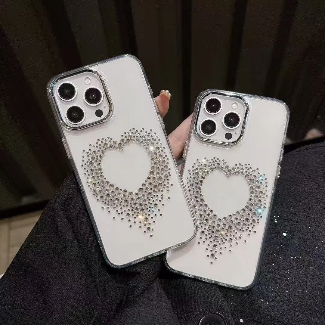 

Luxury Plating Bling Glitter Rhinestones Gem Diamond Phone Case For iPhone 16 15 13 12 14 Pro Max Camera Protection Cover