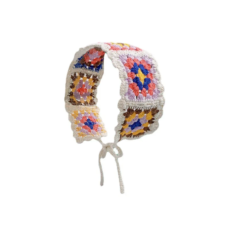 Turbante de ganchillo hueco de punto de flores para mujer, diademas Vintage, bufanda de pelo de moda para mujer, diadema de vacaciones, accesorios para el cabello bohemios