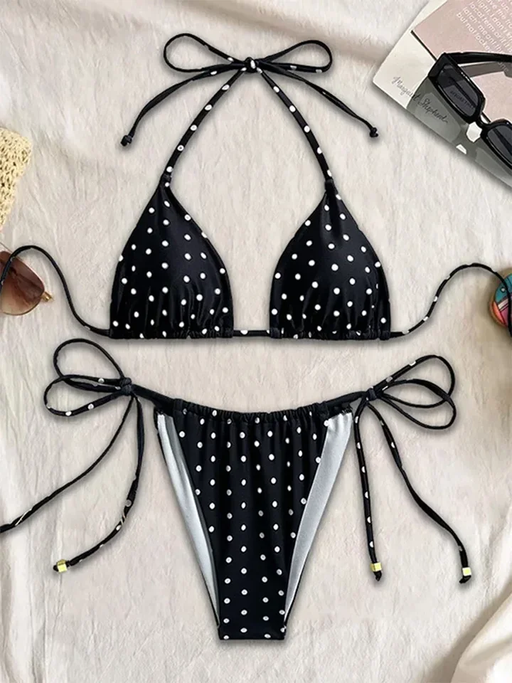 Vzvn Sexy Laced Up Swimsuits Dot Brazilian Bikini Set 2025 New Women Swimwear Swim Suits String Beachwear Female Bikini