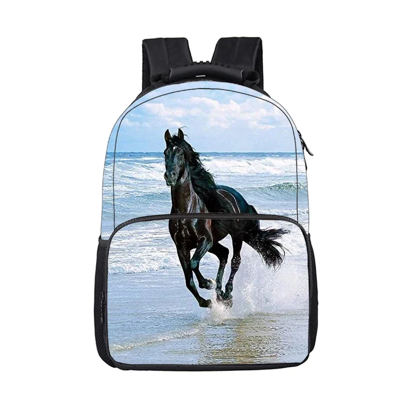 Steed Horse Print Backpack Boys Girls School Bag Large-Capacity Compartment Computer Bag Student Bags Storage Bag