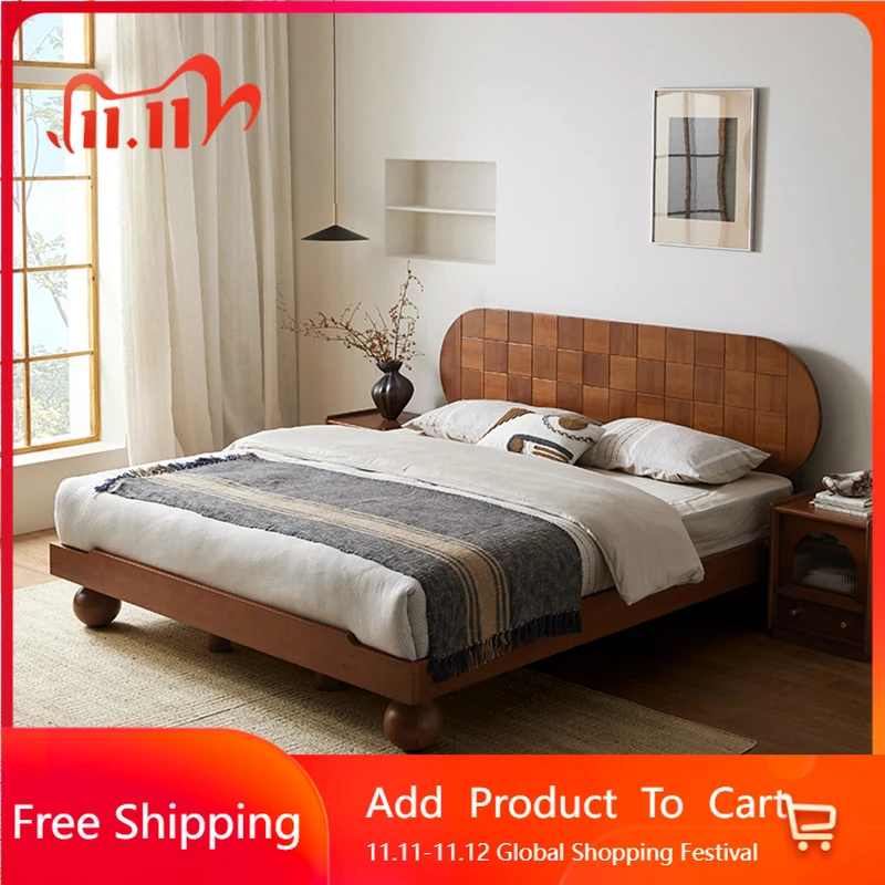 

Postmodern Wood Modern Bed Bedroom Headboard Queen Floating Loft Double Beds Twin King Adults Luxury Muebles Hotel Furniture