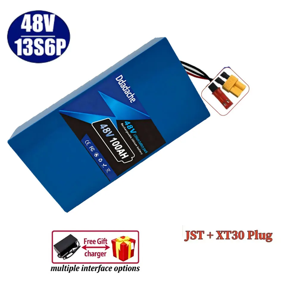 18650 Batterijpakket 13S6P Lithium Batterijpakket 48V 100Ah 2000W Citycoco Scooter Batterijen Ingebouwde 50A BMS Aanpasbare stekker
