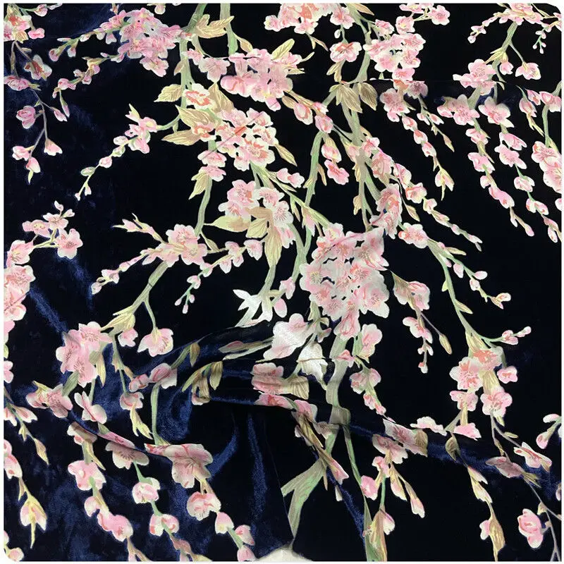 

Pink Floral Hollow Real Velvet Burnt out Silk Fabric Cheongsam Dress Shirt Clothing