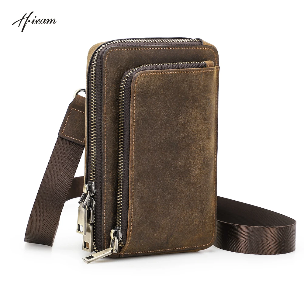 Retro Genuine Leather men Waist Bag Cowhide Casual Design Hook Bum Bag Shoulder Belt Messenger Bag back pack Phone Pouch