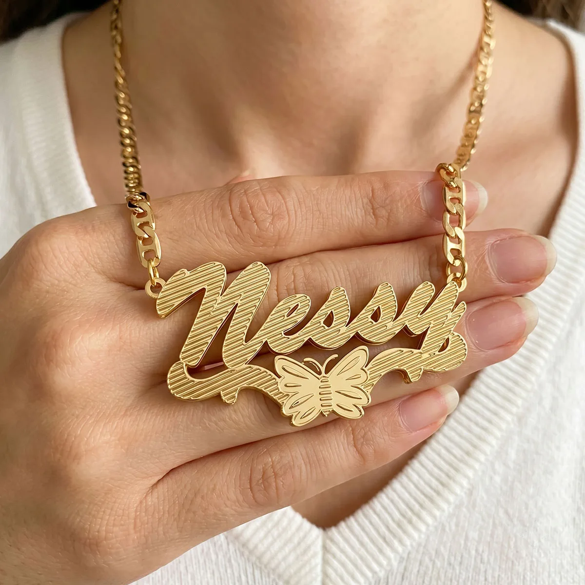 

Custom Name 18K Gold Stainless Steel Necklace 3D Nameplate Personalized Letter Necklaces For Women Men Anniversary Jewelry Gift