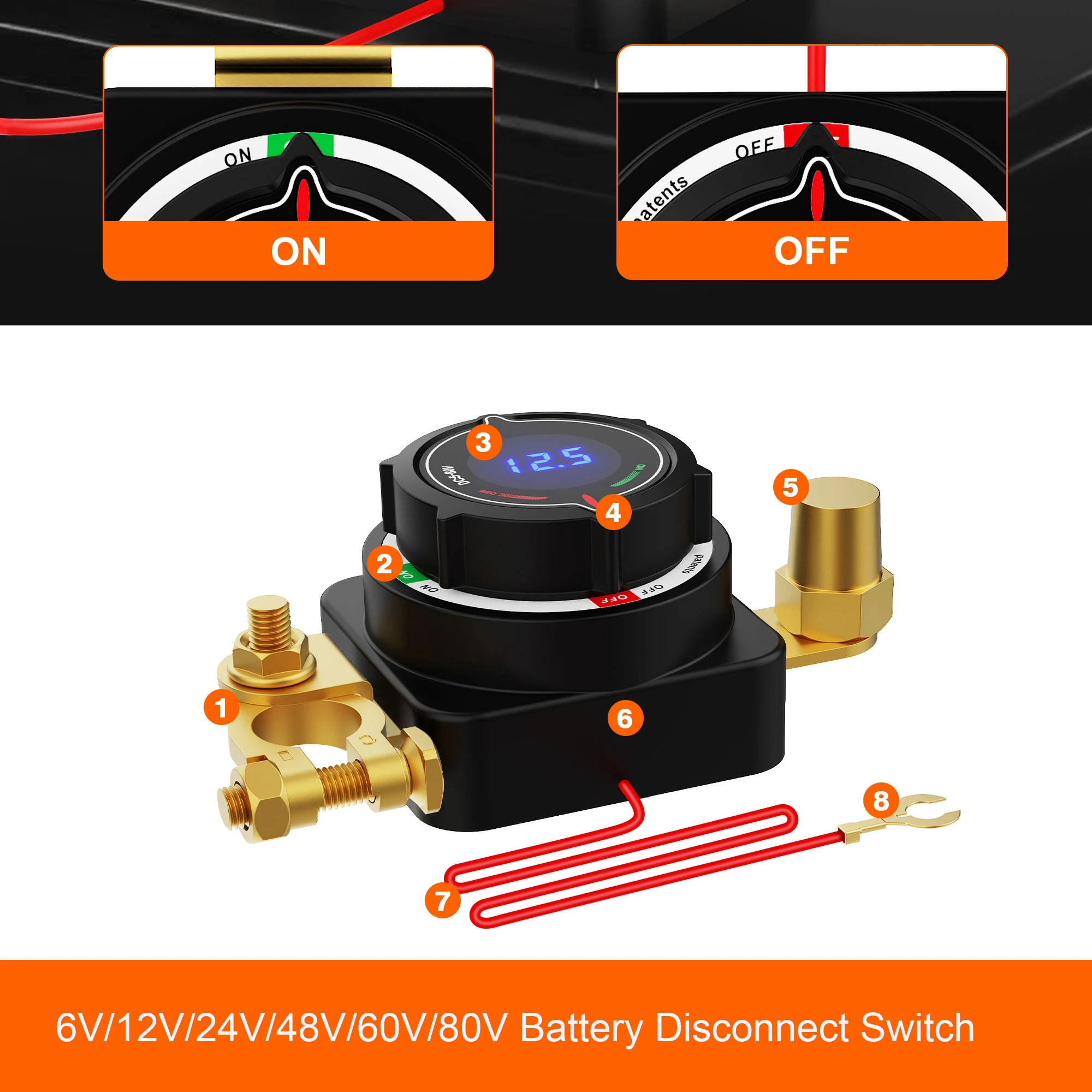 

MICTUNING Battery Disconnect Switch with Voltmeter, DC 5-80V Master Isolator On Off Kill Switch Power Cut/Shut Off Switch