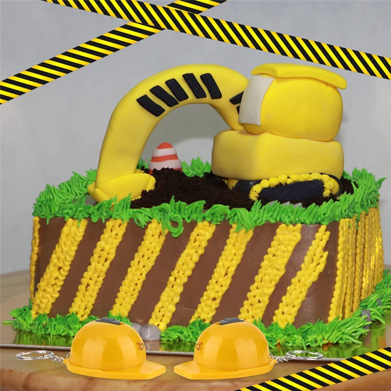 ABRE-12Pcs piezas de construcción Mini linterna llavero casco de construcción en miniatura linterna pequeño sombrero de seguridad llavero