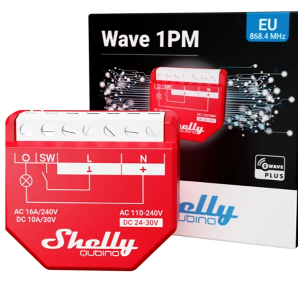 Shelly Qubino Wave 1PM AU/EU Z-Wave smart switch 1 channel 16 A Control measure power consumption wide range home appliances