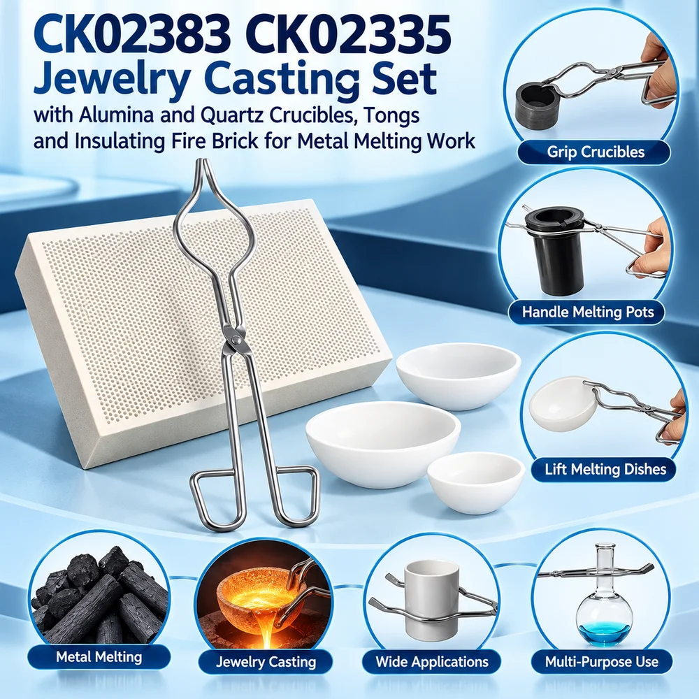 Jewelry Casting Set with Alumina and Quartz Crucibles, Tongs and Insulating Fire Brick for Metal Melting Work