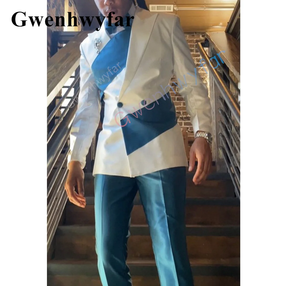 

Gwenhwyfar New Special Design Trend Stitching Peak Lapels Wedding Groom Prom Suit Jackets Party Tuxedo Casual 2 Piece Men Suit