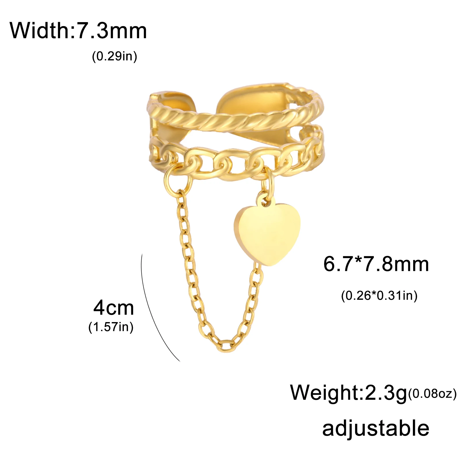 Couple's Open Ring with Heart Zircon Charm