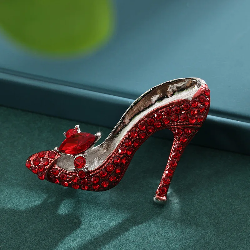 women fashion diamond studded brooch high heels shoes pins suit accessories