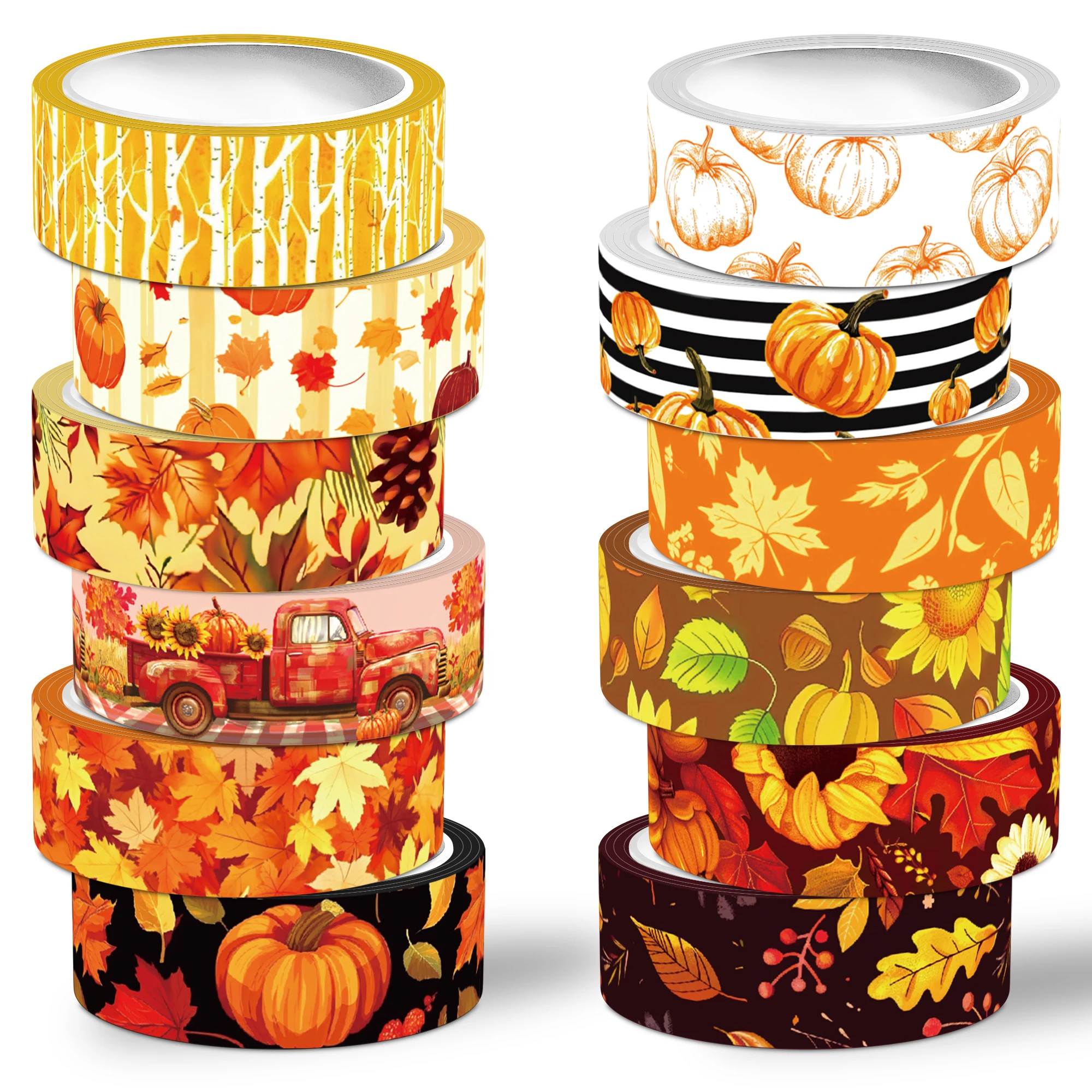 washi masking tape grupo outono folhas fita decorativa abobora maple leaves gnome girassol acao de gracas 12 rolos 01