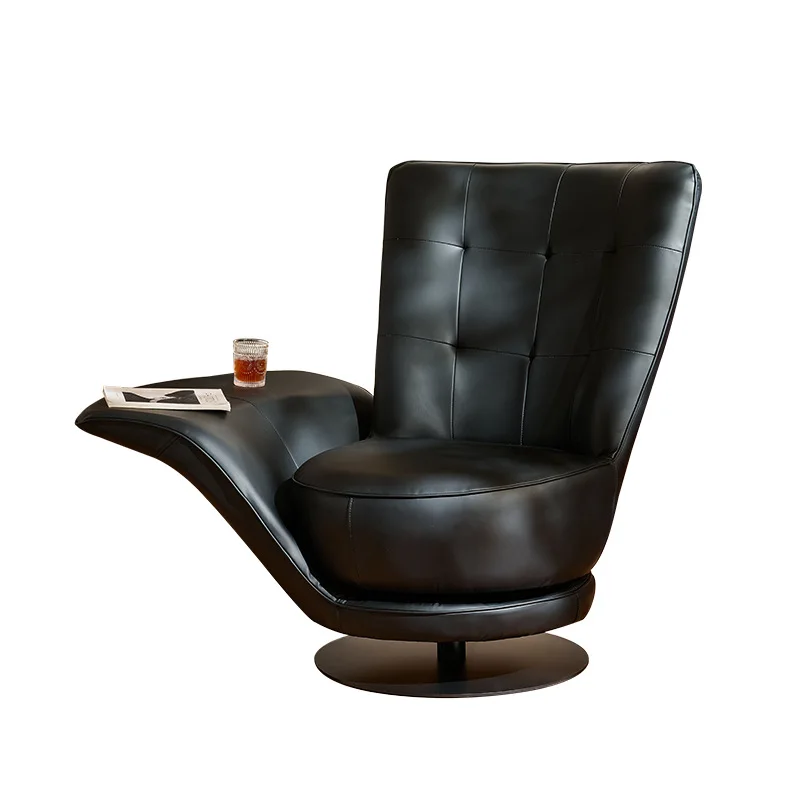 

Italian modern designer single rotating sofa chair Italian light luxury living room leisure leather villa high-end single chair