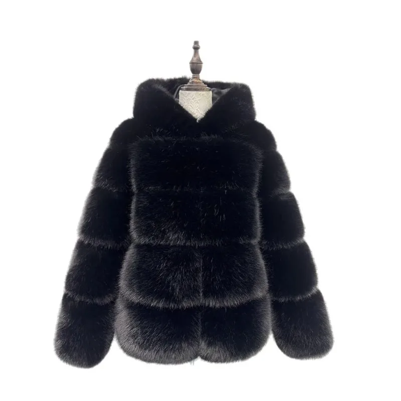Luxury Women's Clothing Autumn Winter New Faux Fox Fur Jacket Fur Coats Patchwork Hooded Women's Warm Fur Coats Comfortable