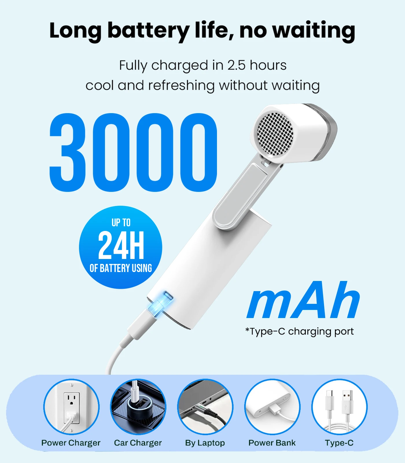 Eary 3000mAh Mini Handheld Fan Rechargeable Folding Type-C Desk Fan 100-Speed Portable Travel Cooling Fan & Lighting Digital LED