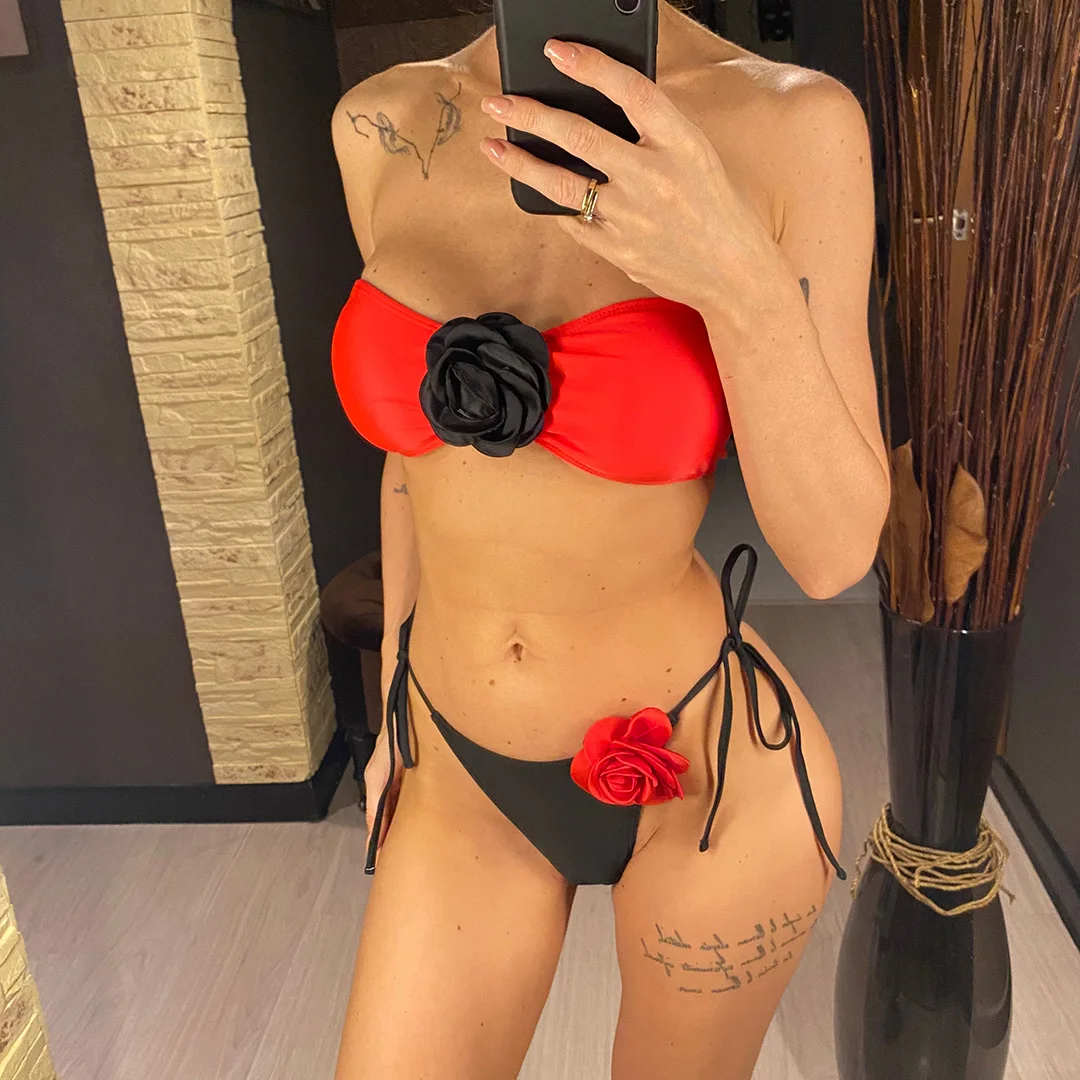 13 Farben, 3D-Blumenmuster, trägerloses Bikini-Set, zweiteilig, Damen-Badeanzug, Badebekleidung, Damen-Badebekleidung, Bather Swim V5264 – Detail 6