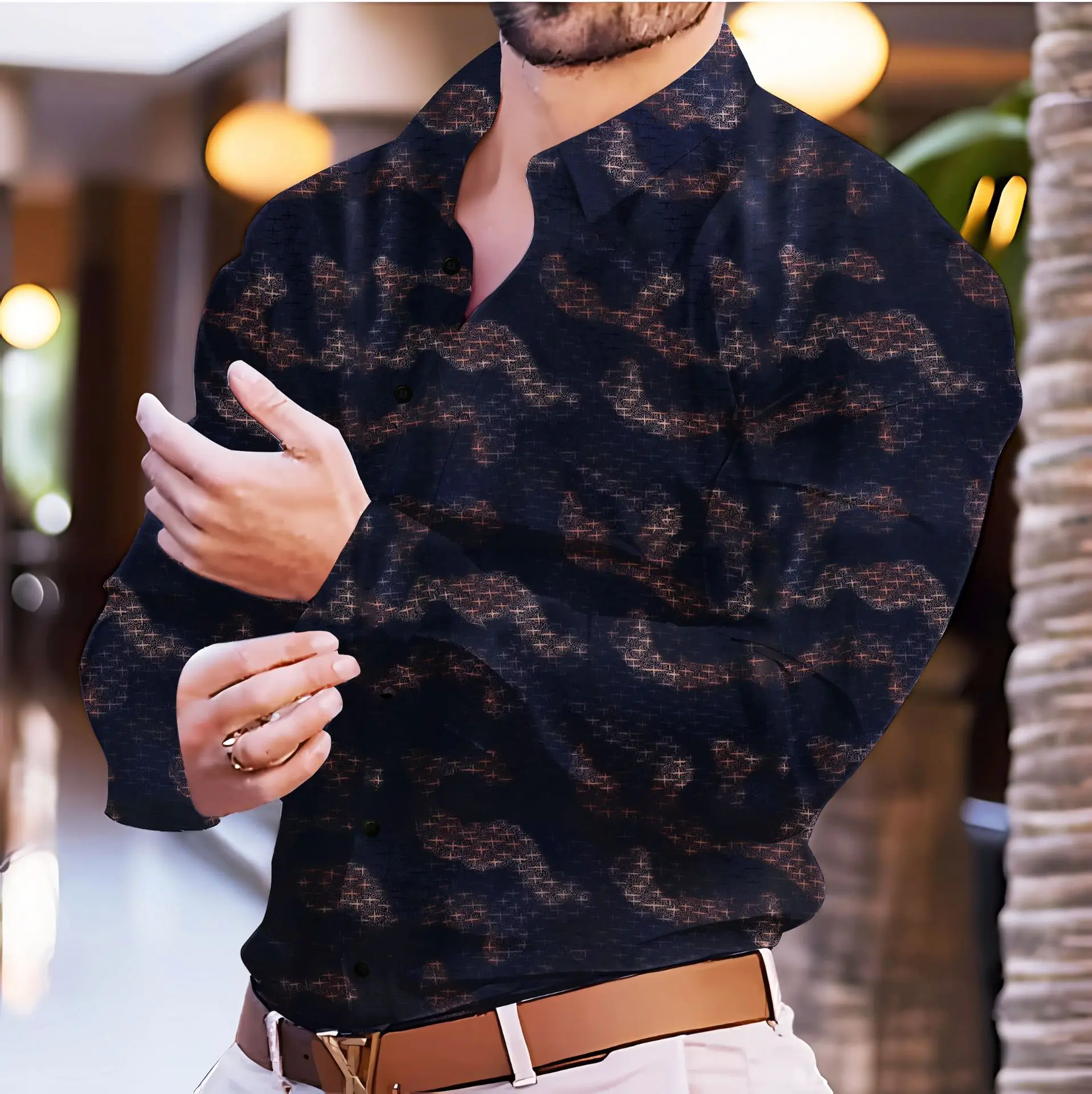 Moda Mężczyźni gwiazdy tłoczenie na gorąco drukowane wiosenne i jesienne koszule codzienne codzienne na zewnątrz główna ulica wysokiej jakości modne topy z klapami