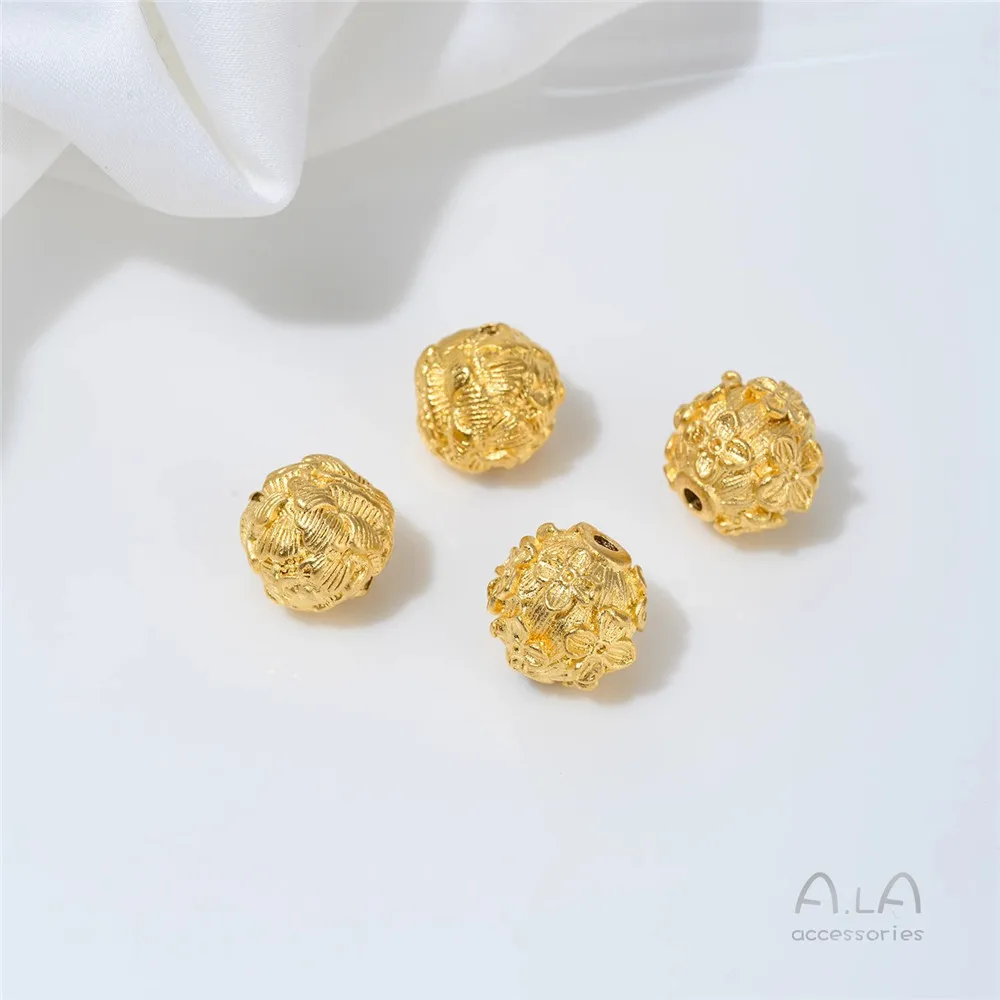 Z456 Vietnamese Sand Gold Accessories, Lotus Spacer Beads Round Beads Loose Beads Handmade Diy Beaded Crystal Bracelet Materials