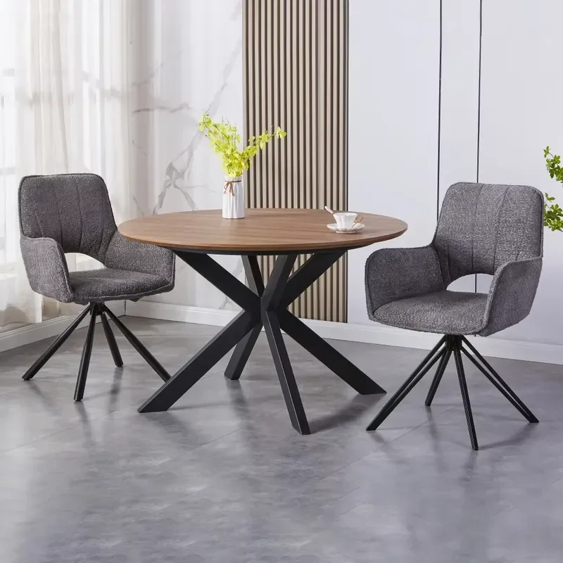 Factory Direct Sales Modern Wood Top Metal Frame Round Dining Table Cross Metal Leg Dining Room Table