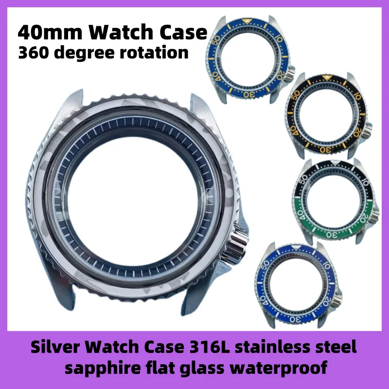 

40mm skx007 GMT Watch Case 316L Stainless Steel Sapphire Flat Glass 360 Degree Rotation Bezel Fit NH34 NH35 NH36 Movement