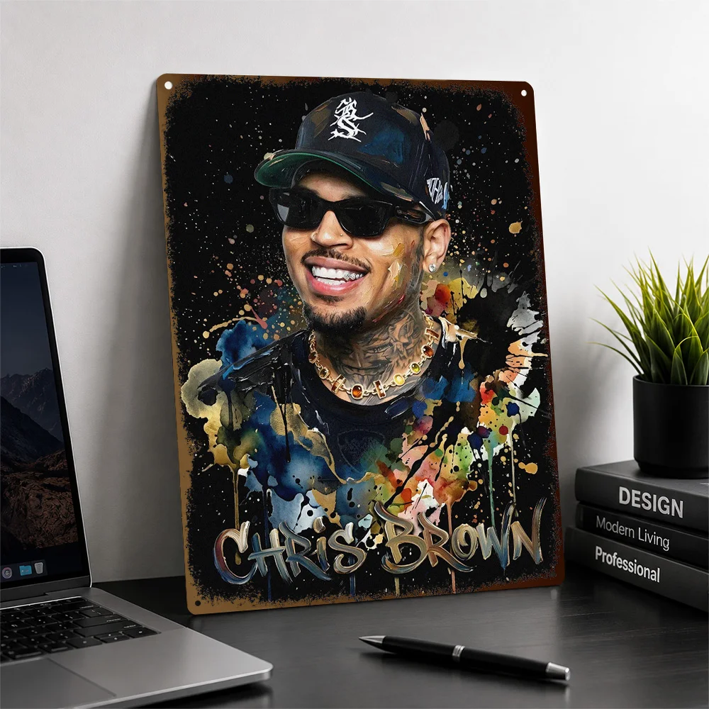 Chris Brown Expressive Portrait Printed Poster Personalized Aluminum Metal Sign Chart Topper Style Wall Art Audio Corner Decor
