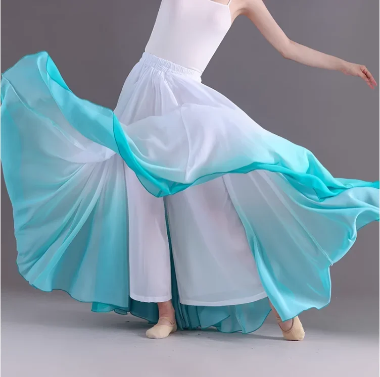 Saia elegante de balé gradiente para mulheres, roupa dançante em chiffon, fantasia de dança clássica, Maxi Performance, 360-720 graus