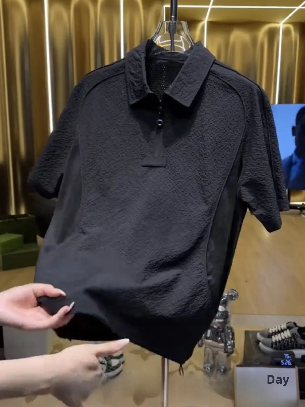 

Breathable Men's irt ort Sve Bubble Cloth Casual Sle Qui Dry Cool Feeling Outdoor Spring Autumn Top