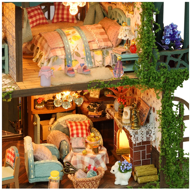 Casa delle bambole in legno fai-da-te Elfo Garden Villa in miniatura con kit di mobili Casa 3D assemblare giocattoli per bambini Regalo di compleanno per adulti Casa