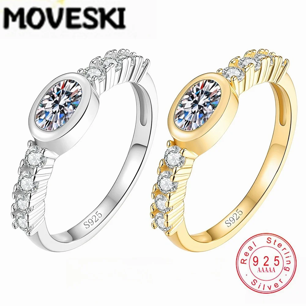 

MOVESKI 925 Sterling Silver Moissanite Ring for Women D Color Oval Cut Lab Stackable Band Fine Jewelry