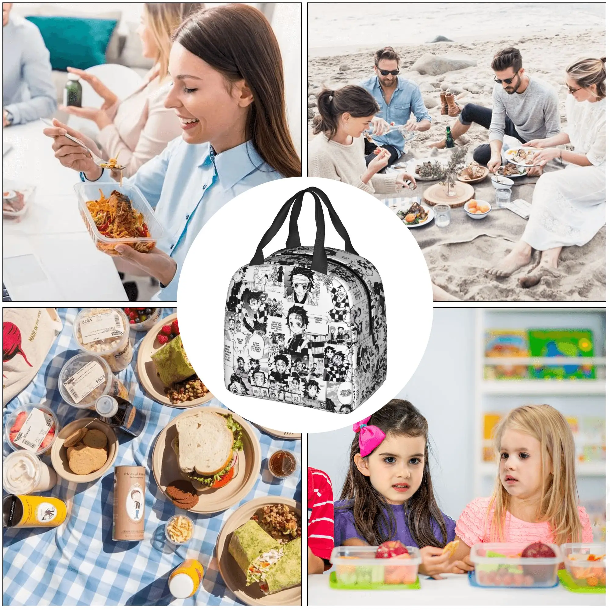 Custom Tanjiro Manga Insulated Lunch Bag for Women Leakproof Demon S-Slayer Thermal Cooler Lunch Box Beach Camping Travel view 6