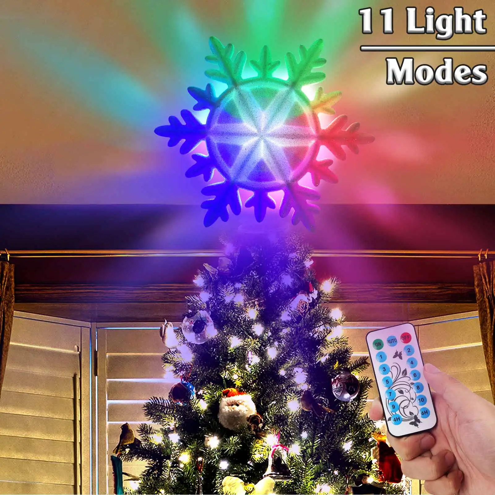 OurWarm Lighted Christmas Tree Topper,LED White Snowflake Tree Topper,Glitter Light Up Xmas Tree Topper for Christmas Tree Decor