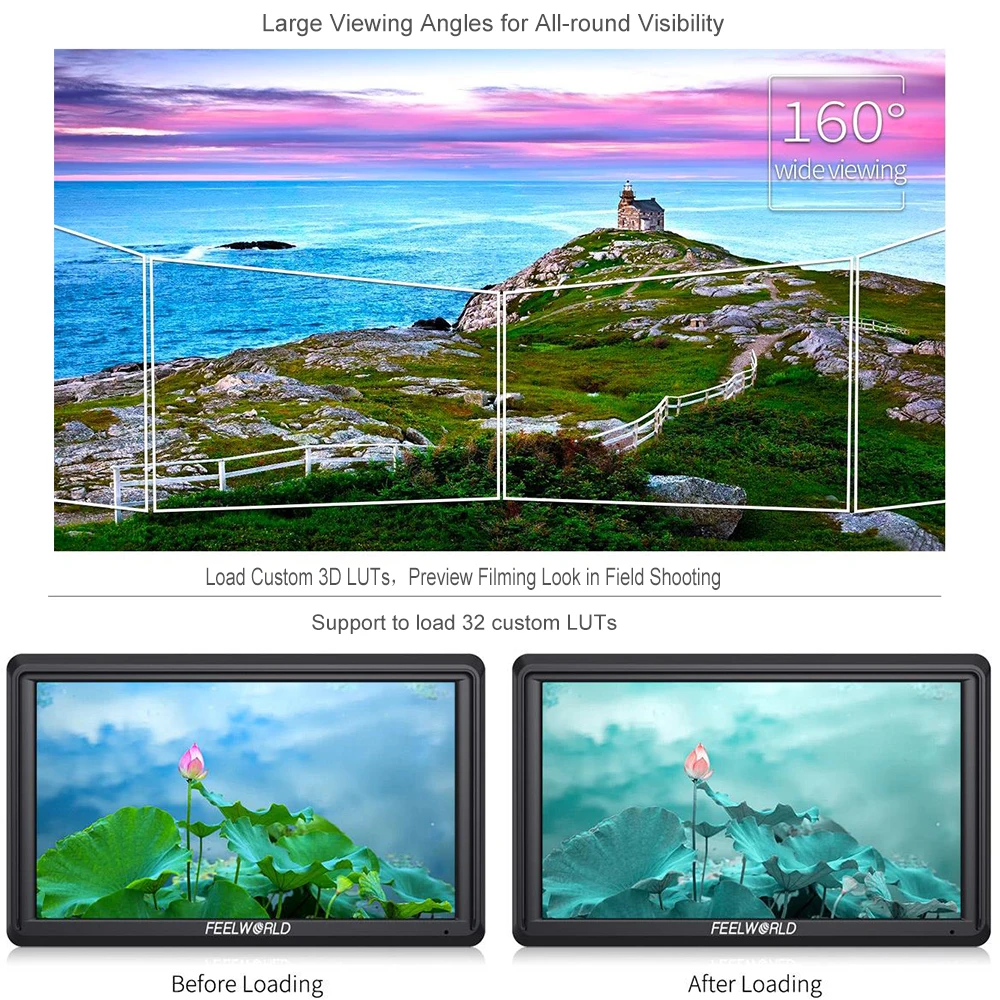FEELWORLD DSLR Camera Field Monitor FW568 V3 5.5 Inch 3D LUT IPS Full HD1920x1152 Support HDMI Output With Tilt Arm Touch Screen