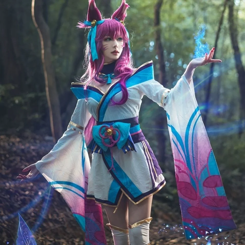 

LOL Cos League Of Legends Ahri Cosplay Dress Nine Tailed Fox Dress Demon Fox Blooming Spirit Festival Cosplay Halloween Costume