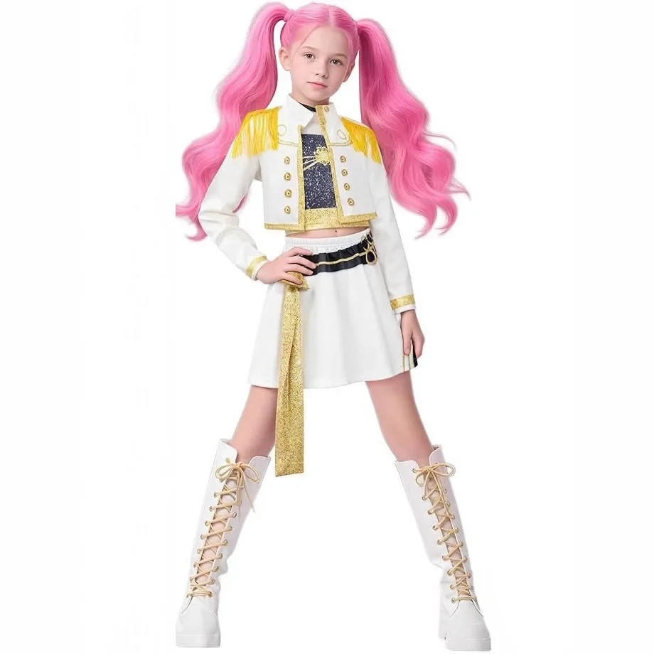 

Kids K-Pop Demon Hunters Mira Rumi Zoey Cosplay Costume Set Girls Uniform Halloween Party Stage 3D Printed Dress Up Suits
