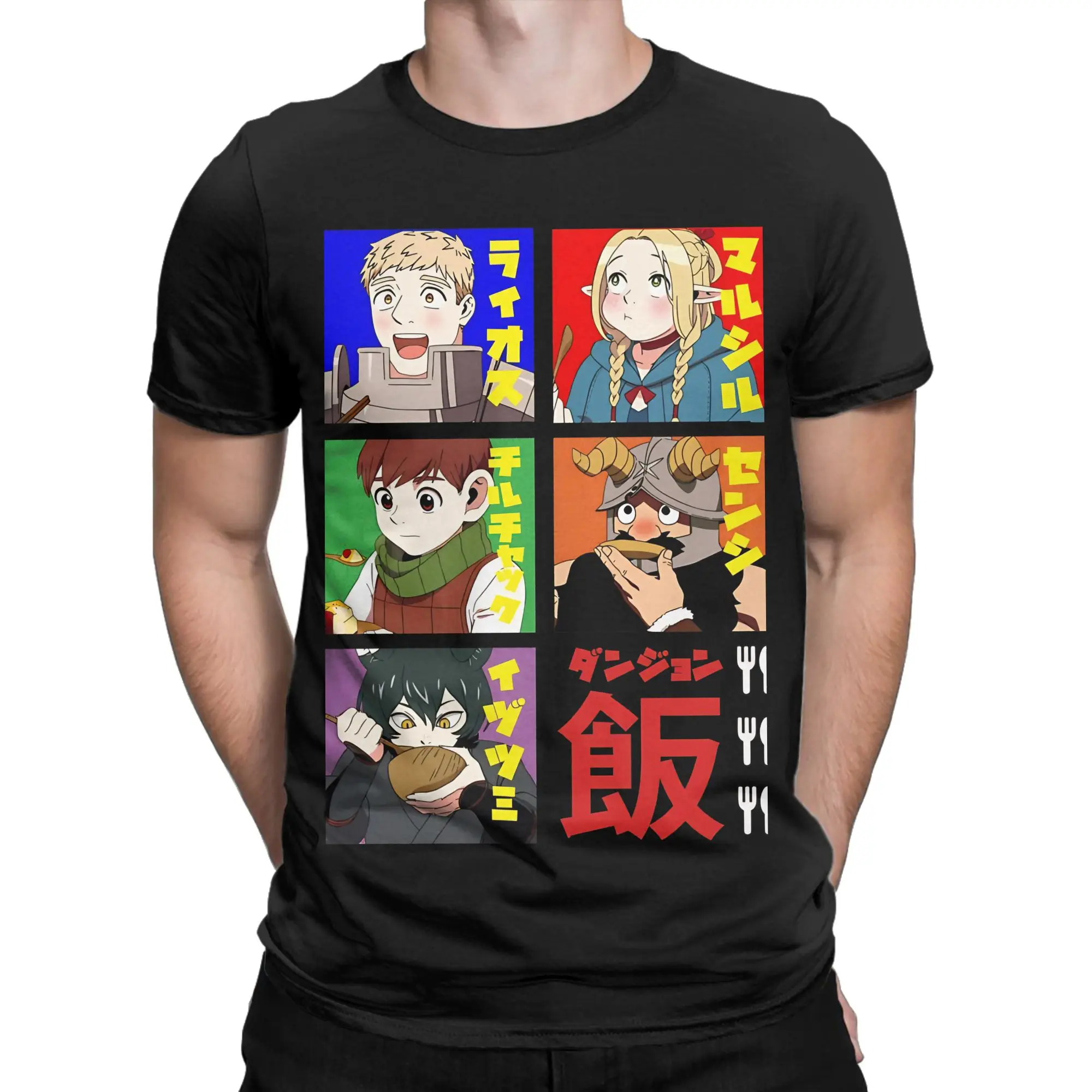 Laios Party Feast Graphic 100% Cotton T-Shirt Dungeon Meshi Tees Tops For Men