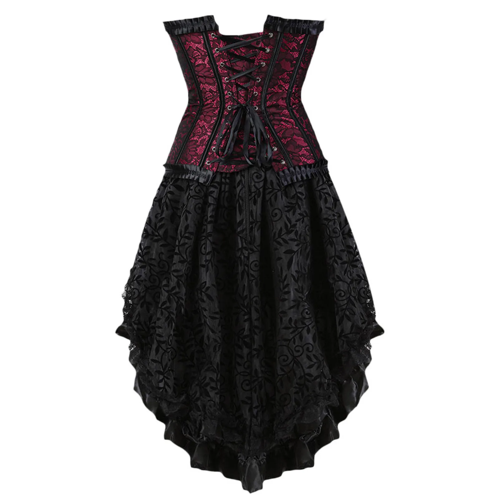 Flocking Leaf Lace Vantage Gothic Classic Dress Court Luxury Identity Irregular Dresses Casual Corset Elegant Dress Women